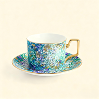 Ensemble de tasses et soucoupes à café et à thé en porcelaine osseuse rétro créative de couleur écologique, cadeau de l'après-midi au bureau -- Qingwuluanjin