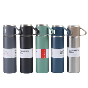 Taza térmica de doble pared de 500ml, juego de regalo, vaso de acero inoxidable 304, botella de agua, termo portátil con 2 tazas adicionales - Product Image 6