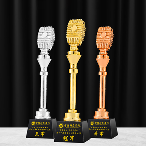 Kunden spezifische Crystal Trophy Golden Microphone Musik note Creative Engraved Awards Cup Mikrofon <span class=keywords><strong>Music</strong></span> Note Award Cup Trophäen - Product Image 5