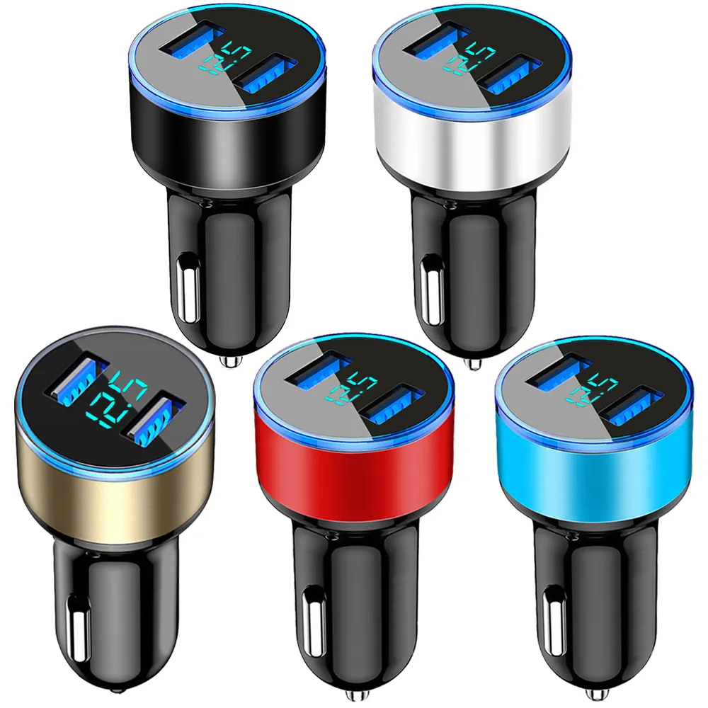 Universal 12V-24V Fast Dual USB Car Charger Adapter LED Display 5V 3.1A Auto ABS USB Car Phone Charger for iPhone Huawei