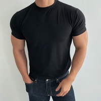 T-shirt à manches courtes en coton et élasthanne pour homme Penpace Garment Sports Fitness, respirant, séchage rapide, entraînement, col haut élastique
