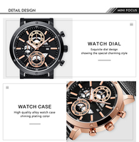Jam Tangan Kuarsa Pria Multifungsi Dial Hitam Kalender Bulan Sub Dial Tali Baja Jaring Perak