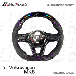 พวงมาลัยคาร์บอนไฟเบอร์สีม่วงสไตล์สปอร์ตแบบกำหนดเอง สำหรับรถยนต์ Volkswagen MK8 2020-2025 Golf R GTI Touareg Jetta Tiguan - Product Image 2