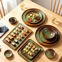 ESTICK Plat carré plat en porcelaine vintage de luxe léger pour sashimi, compatible micro-ondes, glaçure multicolore, 7-13 pouces, style japonais rétro