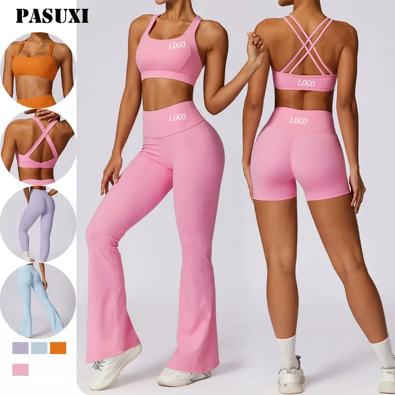 PASUXI Logo personalizzato abbigliamento donna vita alta Fitness Gym Wear tuta da allenamento reggiseno sportivo e pantaloncini Set da Yoga senza cuciture