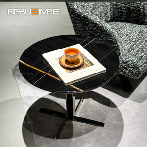 Table basse moderne minimaliste en verre gris <span class=keywords><strong>Catlin</strong></span>, avec cadre en bois et acier inoxydable, plateau en marbre, hauteur réglable, écologique, luxe léger - Product Image 1