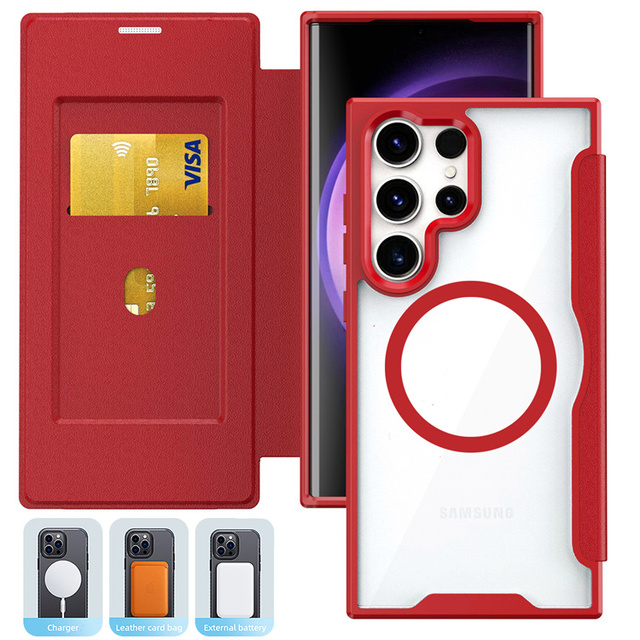 Full Coverage Leather Flip TPU+PC Hard Phone Cover Shockproof Anti-Scratch Card Holder Case for Samsung Galaxy S26/S26 Plus/S25