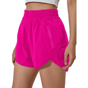 FOXA Pantalones cortos para correr para mujer, cintura alta, con bolsillos, pantalones cortos deportivos de secado rápido, rosa brillante M - Product Image 1