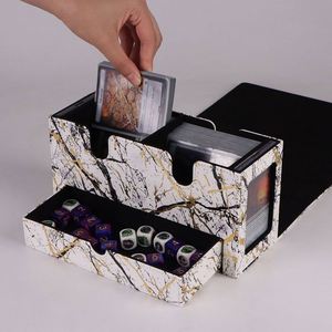 Boîte de rangement pour jeux de cartes à motif marbré avec deux compartiments et un tiroir pour plus de 200 cartes, design portable - Product Image 3