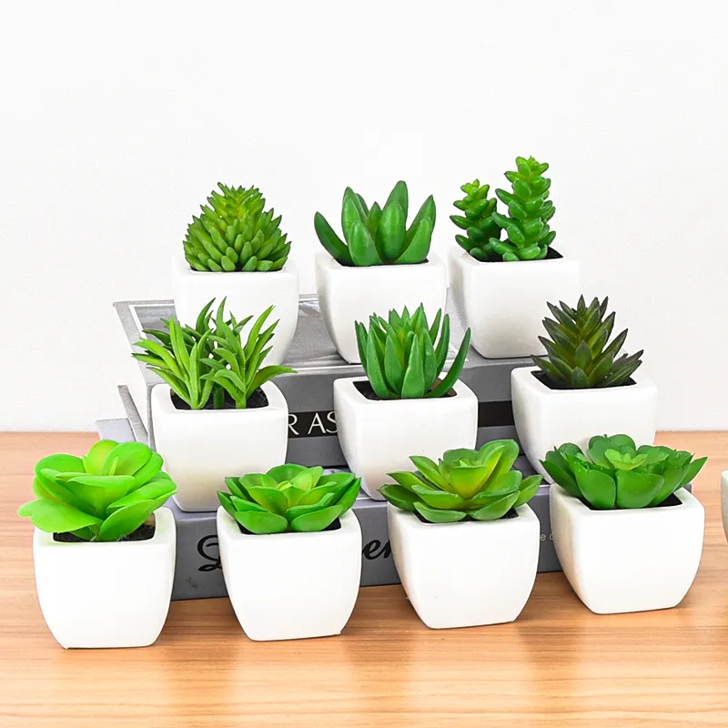 Mini planta artificial de plástico, decoração interna, alta qualidade, suculenta com vaso, atacado