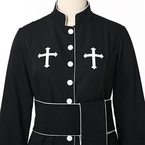 Túnica clerical, disfraz de sacerdote, vestido largo de sacerdote, bordado de cruz en blanco y negro, juego de rol de Halloween, talla para adultos - Product Image 4