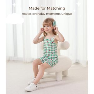 Toddler Girl Summer Outfit Sleeveless <b>Top</b> Shorts 2 Piece Set Green Checkered <b>Rose</b> Print Breathable Bamboo Cotton Clothing - Product Image 3