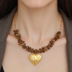 Collar de Acero Inoxidable con Colgante de Corazón Color Ámbar, Diseño Geométrico, Cadena para Clavícula, Joyería de Moda - Product Image 1