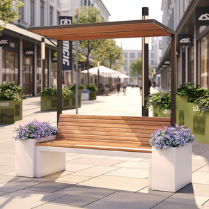Banc de jardin moderne en <span class=keywords><strong>acier</strong></span> inoxydable pour café, combinaison personnalisée avec jardinière intégrée, siège commercial pour rue avec <span class=keywords><strong>bac</strong></span> à fleurs intégré - Product Image 1