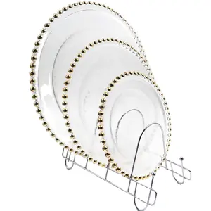 Wholesale Wedding Clear Silver Gold Beaded Glass Charger Plates