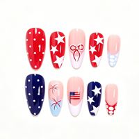 Faux ongles à pression style Fête de l'Indépendance, motif drapeau à pois blancs et étoiles feux d'artifice, bleu blanc rouge, 24 pièces
