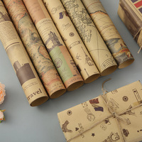 Papier cadeau décoratif vintage en kraft vierge, motifs cartes du monde, Tour Eiffel, vélo, journal, 50x74cm, plié à plat, pour loisirs créatifs