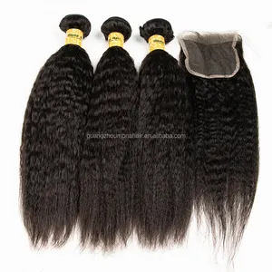 Grosir rambut lurus keriting dua kuncir rambut keriting afro Brasil virgin tanpa bahan kimia yang diproses berikat-ikat lurus keriting