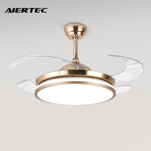 42'' Modern Indoor Retractable Pendant LED Chandelier <b>Ceiling</b> Fans Iron ABS Lamp Body <b>Remote</b> <b>Control</b> for Home Bedroom - Product Image 1