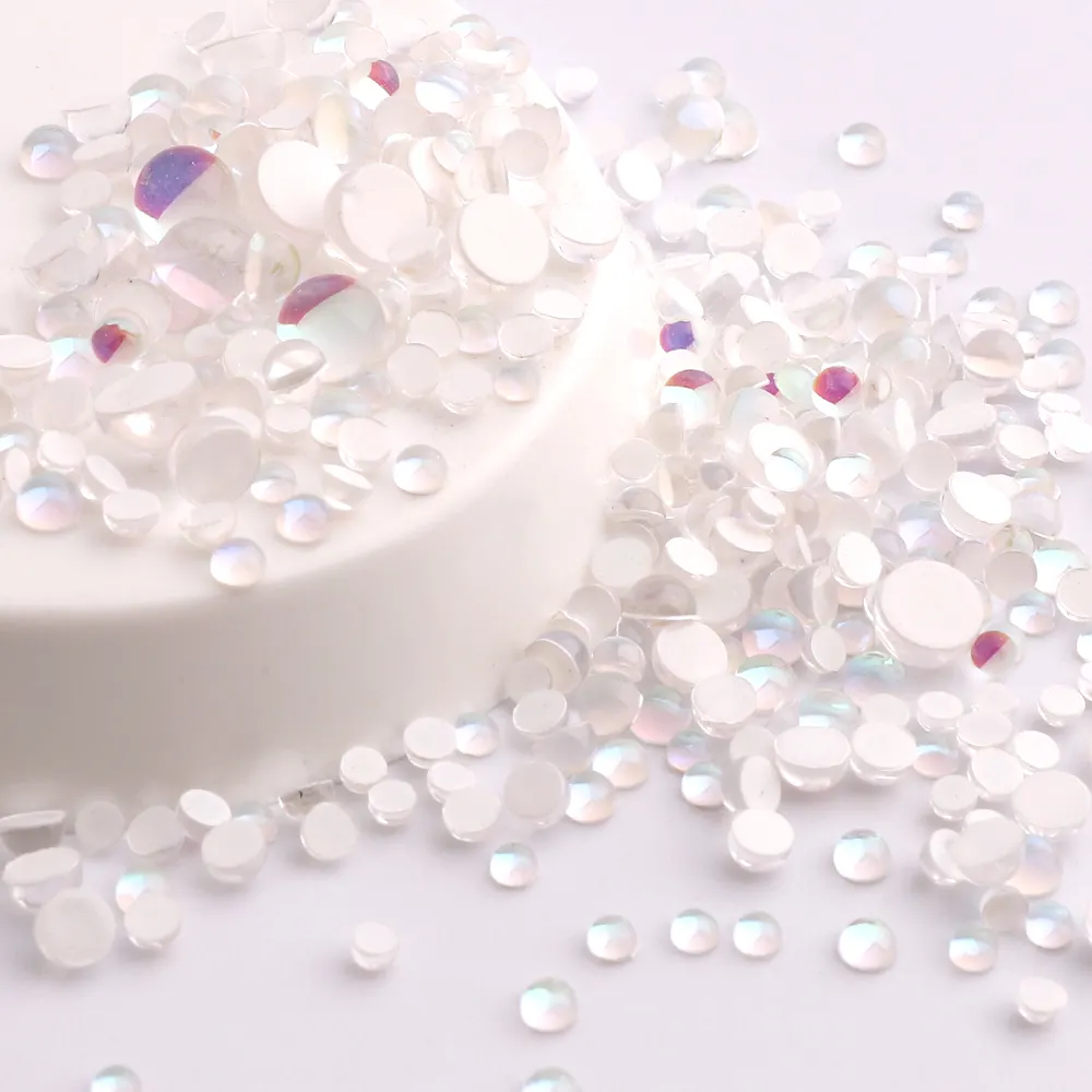Grosir Air Mata Putri Duyung Kaca Bening Berlian Imitasi Seni Kuku Ukuran Kristal Setengah Mutiara Manik-manik Berlian Imitasi Pipih