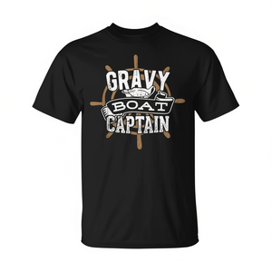 T-shirt Gravy Boat Captain unisexe, taille adulte, taille moyenne, noir, design nautique - Product Image 2