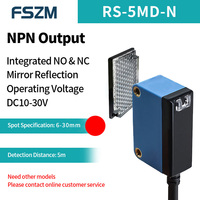Sensor Fotoelektrik Retro-reflektif Persegi FSZM RS-5MD-N Jarak Deteksi 5m Bekerja dengan Cermin Reflektor 4-kawat NPN NO/NC