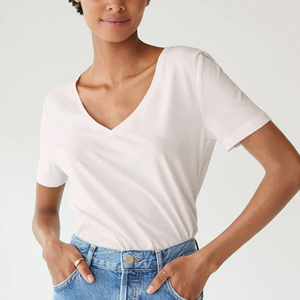 Commercio All'ingrosso di alta Qualità 180gsm Cotone Con <span class=keywords><strong>Scollo</strong></span> A <span class=keywords><strong>V</strong></span> T-Shirt Manica Corta Delle Donne T-Shirt <span class=keywords><strong>Bianca</strong></span> - Product Image 1