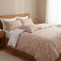 Ensemble de literie 3 pièces en microfibre brossée polyester, rose pastel doux au toucher, motif fleur de prunier, housse de couette et taie d'oreiller pour tous les âges