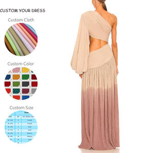 เดรสยาวพิมพ์ลายดิจิตอลแบบไหล่เดียว แขนยาว สำหรับขายส่ง ตกแต่งด้วย<span class=keywords><strong>จ</strong></span>ีบและดีเทลแบบคัตเอาท์ ชุดเดรสยาวสำหรับผู้ห<span class=keywords><strong>ญ</strong></span>ิง สามารถสั่งตัดเย็บได้ - Product Image 2