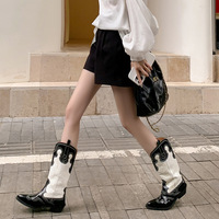 Bottes de cowboy rétro brodées style britannique à talon épais, nouvelle collection printemps-été 2026, coupe ajustée mi-mollet, antidérapantes