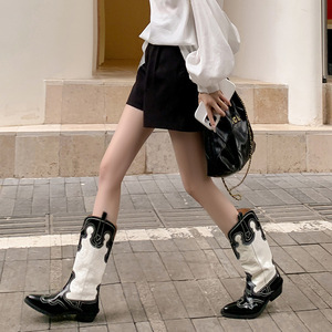 <span class=keywords><strong>Bottes</strong></span> de cowboy western rétro brodées à bout pointu, nouvelle collection Printemps-Été 2026, à talon épais, style Knight, mi-mollet, antidérapantes pour femme - Product Image 2