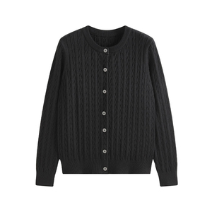 <strong>Navy</strong> Crew Neck <strong>Cardigan</strong> Pure Cashmere Knit Cable Outerwear <strong>Cardigan</strong> - Product Image 5
