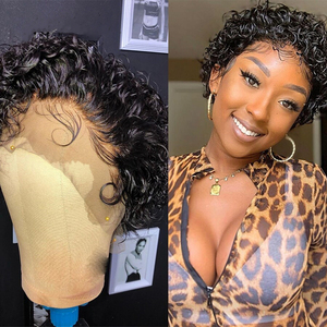 Perruques Lace Front wig transparentes HD, cheveux humains, coupe Pixie, couleur noire naturelle, longue durée, noeuds décolorés - Product Image 4