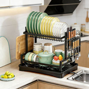 ชั้นวางของในครัวพร้อมถาด ที่คว่ำจานแบบแห้งเร็ว ชั้นวางอเนกประสงค์ทรงสี่เหลี่ยมสำหรับจาน ชาม ตะเกียบ ถ้วย - Product Image 2