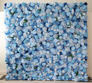 A36 8ft by 8ft Fournitures de mariage Panneau mural floral Décoration Lumière artificielle <span class=keywords><strong>Soie</strong></span> blanche Fleur de rose bleu royal Toile de fond murale - Product Image 4