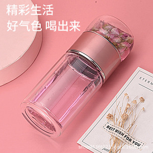 Glass Tea Cup With Filter Double Layer Insulation Portable For Business Gift - Product Image 2