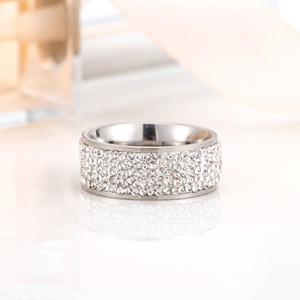 yunnique European American Korean Style Trendy <b>Ring</b> With Multiple Rows Of Diamonds <b>Titanium</b> Steel Unisex Party Jewelry - Product Image 3