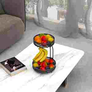 Étagère de rangement à 2 niveaux pour la cuisine, panier à fruits et légumes, support à bananes, panier à fruits avec fonction de drainage - Product Image 5