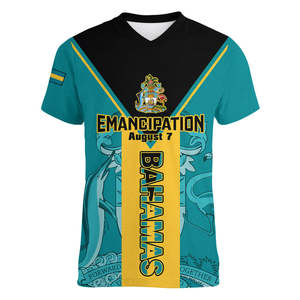 2026 Bahamas Independence Day Heren T-shirt met V-hals Slim-fit Ademend Zomer Essentieel Bahamaanse Casual Sport Voetbalshirt - Product Image 2
