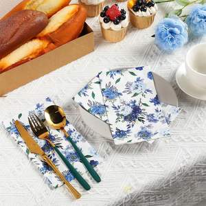 Serviettes jetables en <span class=keywords><strong>papier</strong></span> <span class=keywords><strong>bleu</strong></span> <span class=keywords><strong>marine</strong></span> à fleurs pour les invités de mariage - Product Image 4