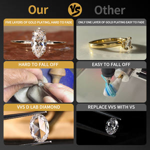 Cincin soliter kepala <span class=keywords><strong>Platinum</strong></span> kustom Vvs Lab berlian tumbuh potongan Oval 10K 14K 18K perhiasan cincin pertunangan emas mewah - Product Image 4