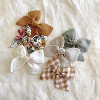 Bé Cô Gái Tùy Chỉnh Thủ Công Hoa Tóc Nơ Handmade Gingham Tóc Clip Linen Dots Bow Với Clip