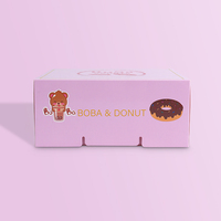 Boîtes d'emballage pliables roses personnalisées avec logo, qualité alimentaire, pour donuts, macarons, cupcakes, finition mate et gaufrage artistique
