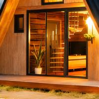 Cabane en bois moderne de type conteneur Airbnb, maison triangulaire en kit A-Frame, 2 chambres, structure en acier préfabriquée de luxe sur mesure, cuisine
