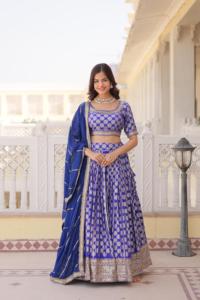 Designer Dyeable Pure <b>Viscose</b> Jacquard <b>Fabric</b> Lehenga Choli & Dupatta Set With Sequins Embroidered Work Bridal Lehenga Choli - Product Image 2