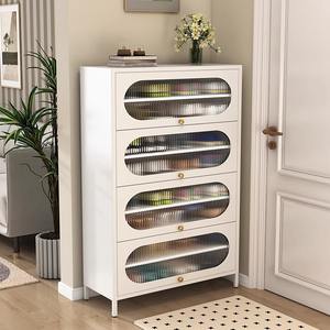 ตู้รองเท้าสีขาวทันสมัย 4 ลิ้นชัก ชั้นวางเก็บของกันฝุ่น สำหรับทางเข้าห้องโถง ดีไซน์แบบตั้งพื้น ความจุขนาดใหญ่ - Product Image 1