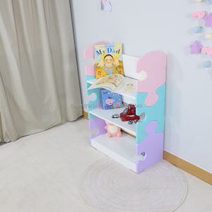 Étagère pour enfants en forme de puzzle bleu pastel et violet à 3 niveaux, étagère de rangement pour jouets d'enfants, présentoir - Product Image 1