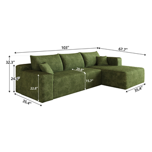 Canapé modulaire en tissu en forme de L moderne avec dossier et accoudoirs rembourrés pour salon, ensemble de canapés à assise profonde - Product Image 2