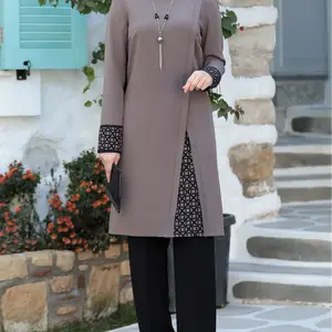 High Quality Modest Muslim Women 2 Piece Tops Shirt and Pants Dubai Turkey Fashion Fall Abaya Set Islamic Clothing