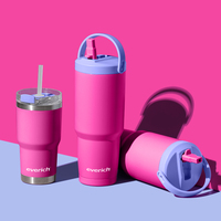 Nuevo Vaso Térmico de 12oz, 30oz, 40oz con Asa y Pajita, Vaso Reutilizable con Tapa, Taza de Viaje Aislada de Acero Inoxidable